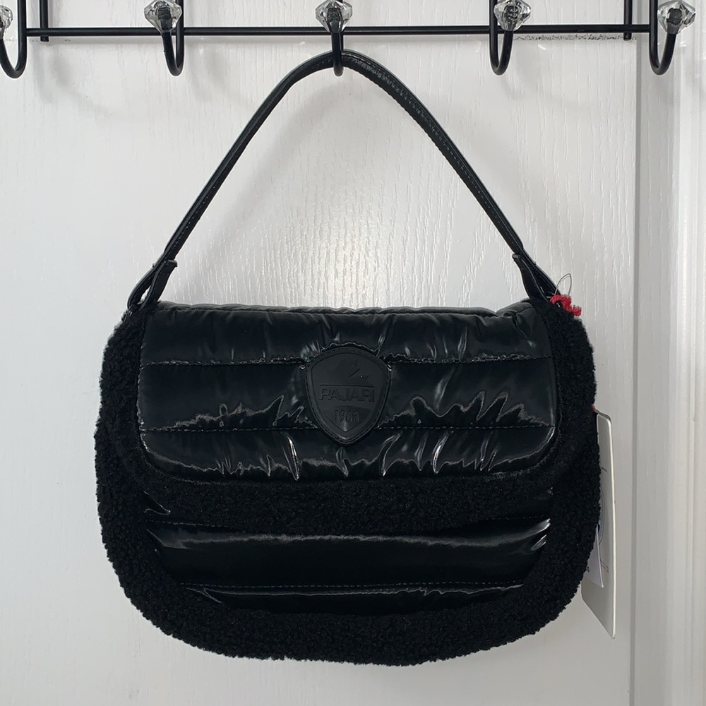 Pajar Quilted Puffer Crossbody Bag with Black Sherpa Border